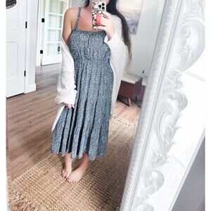 Twirling through Flowers button blooming floral breezy midi dress L